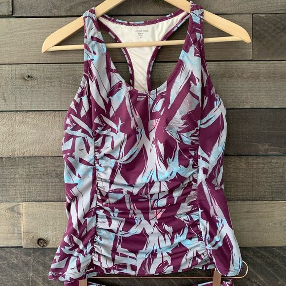 Garnet Hill Women's 3-Piece Tankini Bikini Swimsuit in Claret Shadow Purple - Picture 12 of 16